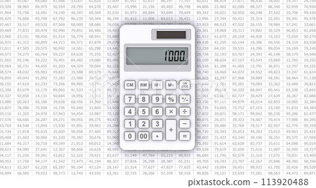 Calculator and numbers, office and accounting calculation scenes 113920488