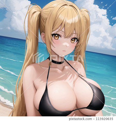 blonde swimsuit busty woman 113920635