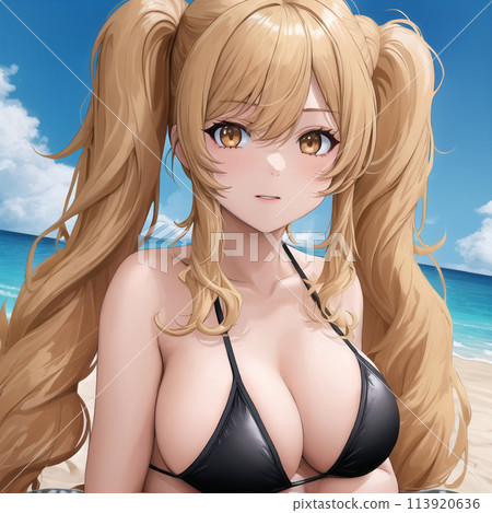 blonde swimsuit busty woman 113920636
