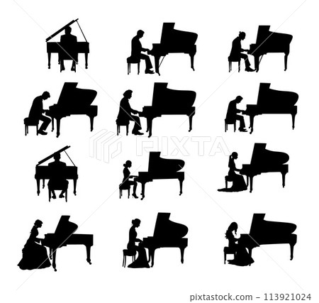 Pianist Silhouette vector, Silhouettes pianist at the piano Pianist Silhouette vector, Silhouettes pianist at the piano 113921024