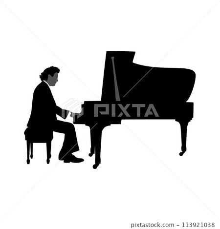 Pianist Silhouette vector, Silhouettes pianist at the piano 113921038