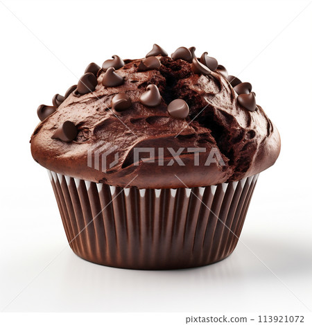 Fresh Baked Single Chocolate Muffin Isolated on White Background. Fresh Baked Single Chocolate Muffin Isolated on White Background. 113921072