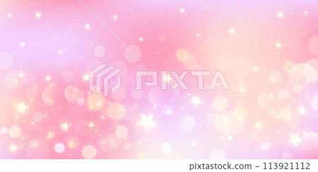 Pink gradient background. Orange and yellow mesh pastel backdrop. Peach warm blurry sky with stars and bokeh. Liquid fluid texture 113921112