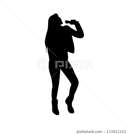 Woman singing karaoke with micro, happy singer silhouette, Man and woman singer silhouette, male female singing on mic Woman singing karaoke with micro, happy singer silhouette, Man and woman singer silhouette, male female singing on mic 113921222