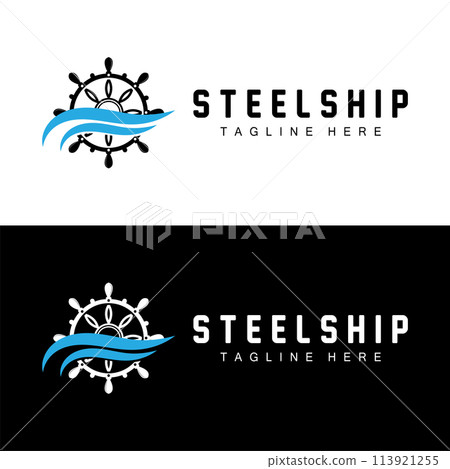 simple marine vehicle ship steering logo design illustration ship steering wheel for product branding template icon 113921255