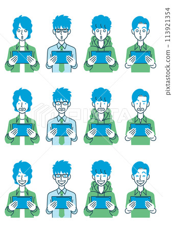 使用平板電腦裝置的男性插圖集 使用平板電腦裝置的男性插圖集 113921354