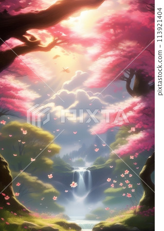 garden with cherry blossoms and sakura., Pink Cherry Blossoms garden with cherry blossoms and sakura., Pink Cherry Blossoms 113921404