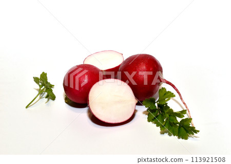 Ripe radish on a white background. 113921508
