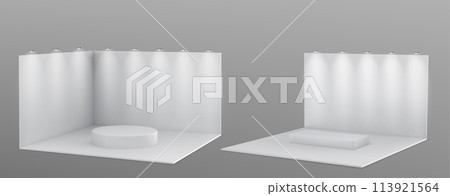 Booth stand with platform and spotlights 3d mockup Booth stand with platform and spotlights 3d mockup 113921564