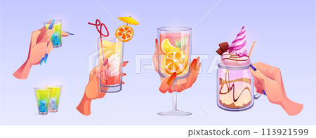 Hand hold cocktail glass for toast drink on party 113921599
