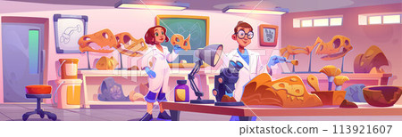 Fossil lab interior with paleontology scientists. Fossil lab interior with paleontology scientists. 113921607