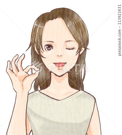 A smiling woman saying OK 113921631
