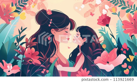 Abstract Mother's love design concept with mother holding her daughter in care. 113921669