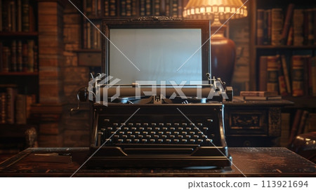 Vintage Typewriter with Modern Screen Mockup, Old Meets New, AI Created Vintage Typewriter with Modern Screen Mockup, Old Meets New, AI Created 113921694