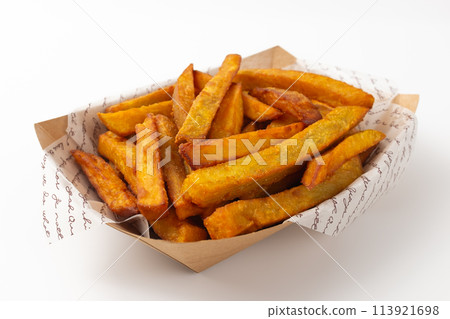 Sweet potato fries on a white background Sweet potato fries on a white background 113921698