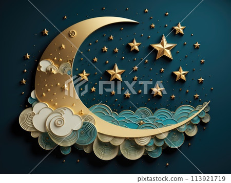 Abstraction Moon candlesticks apllication. Postcard Nights of moon and stars. Night sky 113921719