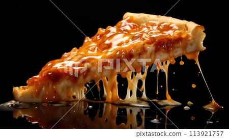 A piece of pizza. A piece of food in oil.  113921757