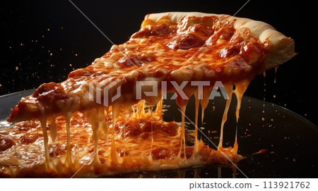 A piece of pizza. A piece of food in oil.  113921762