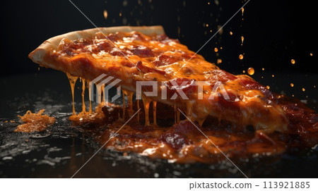 A piece of pizza. A piece of food in oil.  113921885