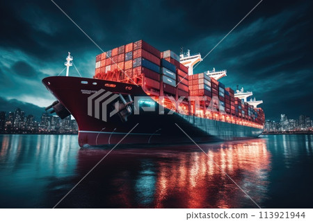 Tanker. A ship carrying containers. A cargo ship.  113921944