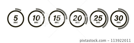 Clock symbols, stopwatch signs, Timer icons. Clock symbols, stopwatch signs, Timer icons. 113922011