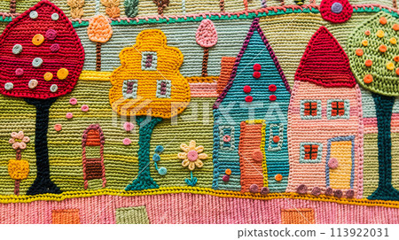 Close Up of Artwork Featuring Houses 113922031