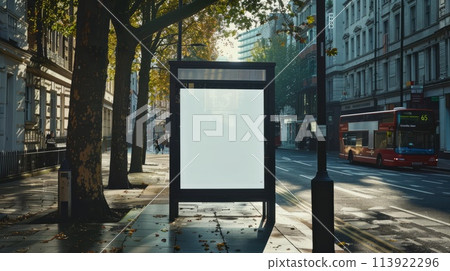 Blank billboard on bus station. Mockup for advertising banners or design. 113922296