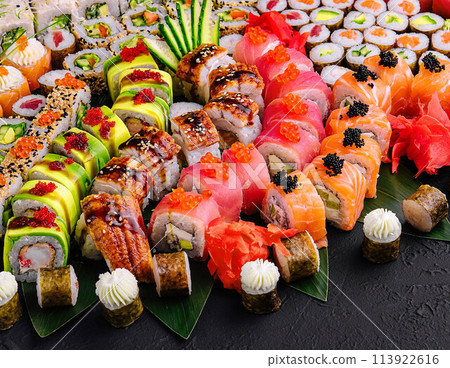Large sushi set on a black stone 113922616