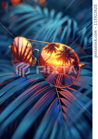 Summer colorful background. sunglasses. The concept of summer holidays 113922628