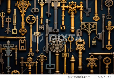Keys. Lots of keys. Different kinds of keys and locks. Generative ai 113923032