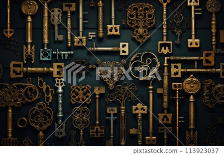 Keys. Lots of keys. Different kinds of keys and locks. Generative ai 113923037