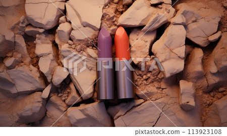 Abstract background of different lipstick and lip tones. Comparison of colors and tones of cosmetics 113923108