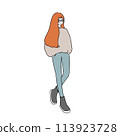 Woman with glasses putting her hands in her pockets 113923728