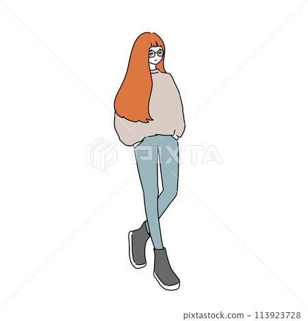 一個戴眼鏡、雙手插在口袋裡的女人 113923728