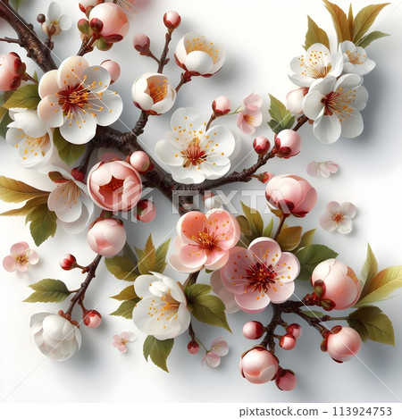 Apple tree branch in flowers. Delicate apple tree blossom blooming in spring, Close-up, nature in spring. Generative AI. 113924753