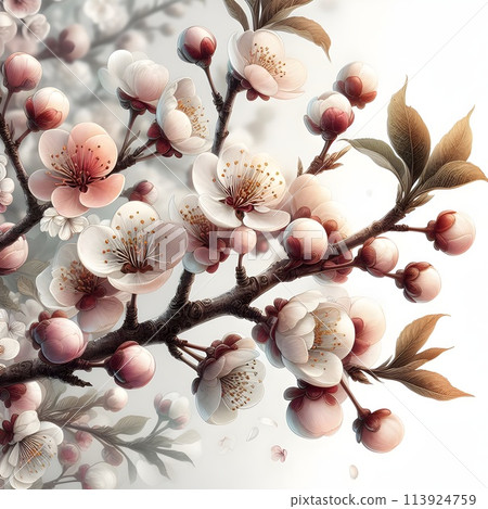 Apple tree branch in flowers. Delicate apple tree blossom blooming in spring, Close-up, nature in spring. Generative AI. 113924759