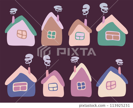 Big Vector Set, collection of Amsterdam, Holland houses, Crooked building Isolated Set. Cartoon or Flat Illustration, Childish Drawing for Book, Card, Poster, Logo Design Graphic, Architecture Element 113925231