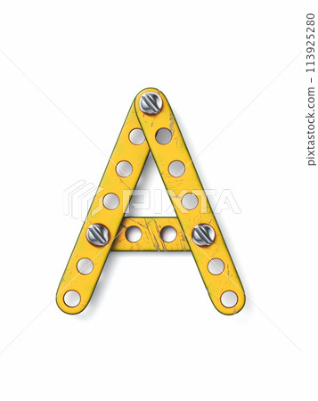 Aged yellow constructor font Letter A 3D Aged yellow constructor font Letter A 3D 113925280