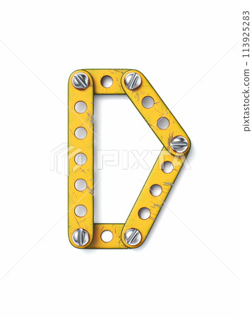 Aged yellow constructor font Letter D 3D 113925283