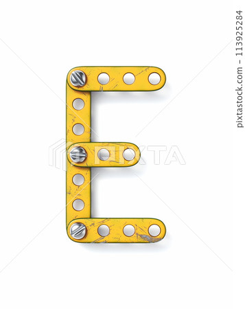 Aged yellow constructor font Letter E 3D 113925284