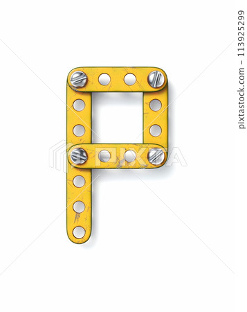 Aged yellow constructor font Letter P 3D 113925299