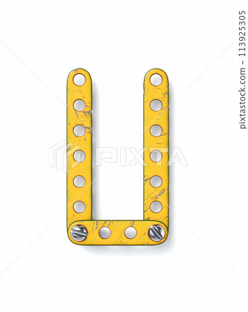 Aged yellow constructor font Letter U 3D Aged yellow constructor font Letter U 3D 113925305