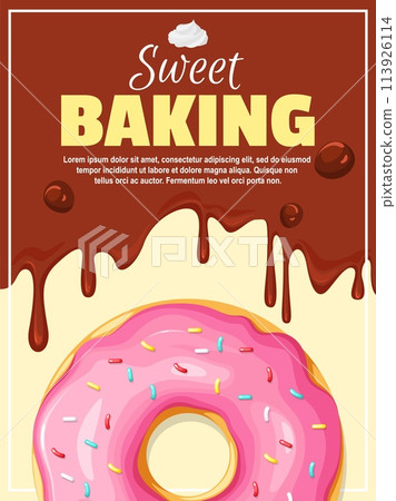 Sweet baking poster template with delicious donut 113926114