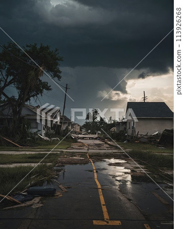 Destroyed homes and infrastructure after the hurricane passes Destroyed homes and infrastructure after the hurricane passes 113926268