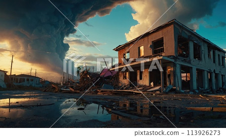 Destroyed homes and infrastructure after the hurricane passes Destroyed homes and infrastructure after the hurricane passes 113926273