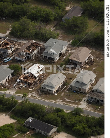 Destroyed homes and infrastructure after the hurricane passes Destroyed homes and infrastructure after the hurricane passes 113926283
