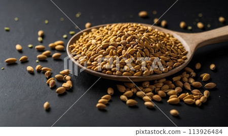 Fenugreek seeds on a black background. Fenugreek seeds on a black background. 113926484