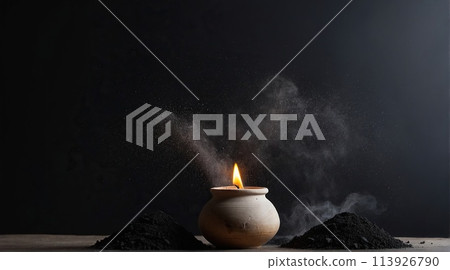 Wood ash (Shahtoot) on a black background. 113926790