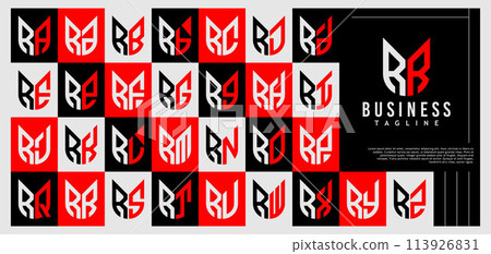 Luxury abstract shield letter R RR logo design set 113926831