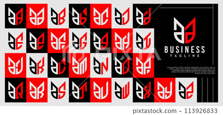 Luxury abstract shield lowercase letter A AA logo design set Luxury abstract shield lowercase letter A AA logo design set 113926833
